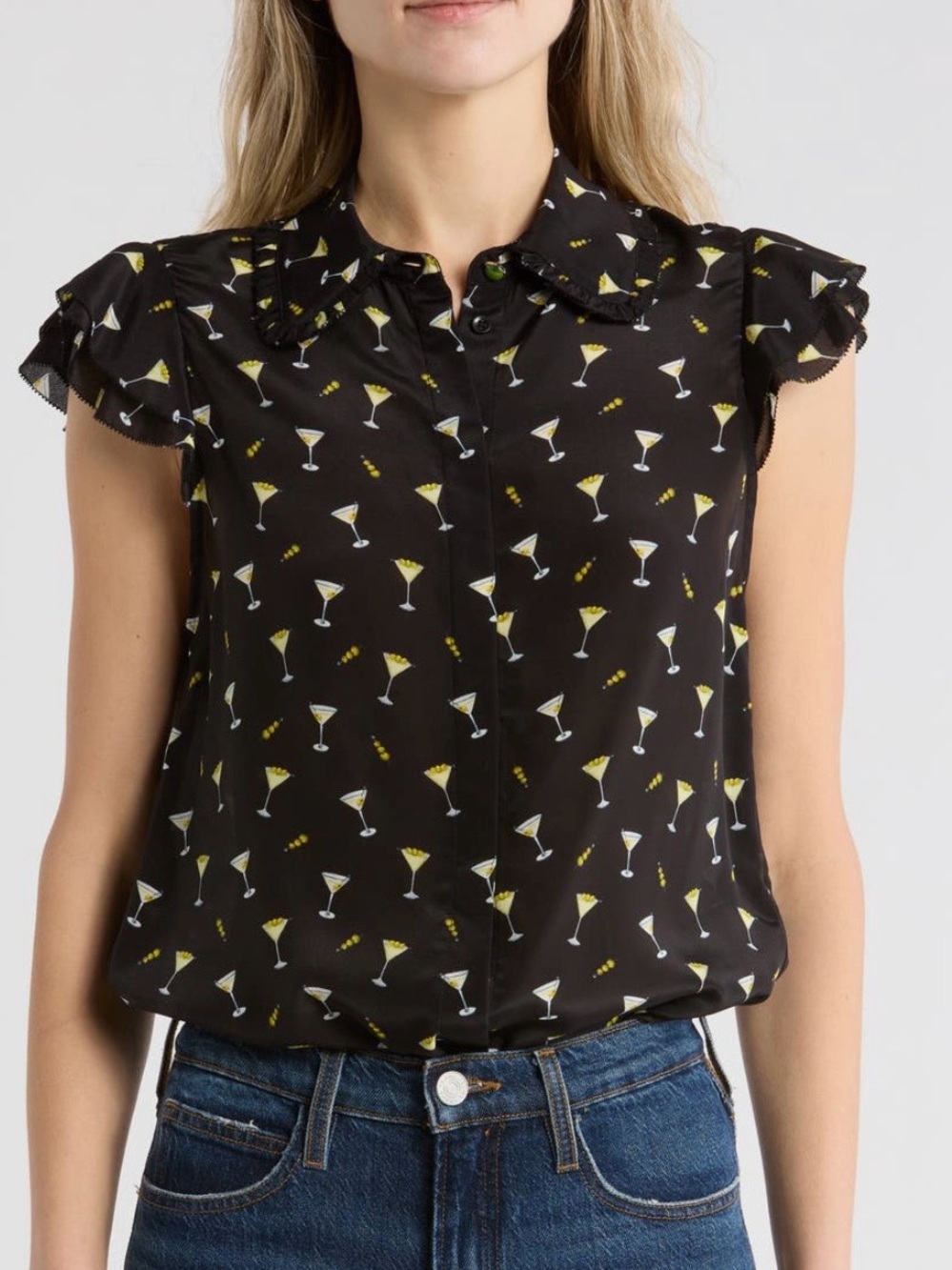 Alice + Olivia Martini Print Ruffle Silk Blouse – NWT – Size Small 🍸🫒